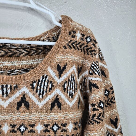 Sam Edelman Fair Isle Sweater XS Preppy Scoop Back Wide Sleeve Holiday Loose Top - Picture 11 of 12